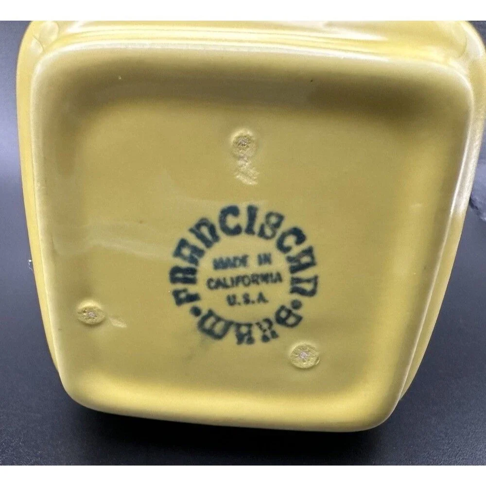 Vintage Franciscan Ware Pottery Covered Refrigerator Condiment Blue Yellow Retro